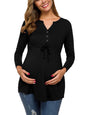 Maternity solid color drawstring button half cardigan long-sleeve T-shirt - Hiccupzz