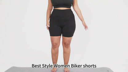 5 Pack Plus Size High Waisted Biker Shorts For Women With Pockets, Super Soft Tummy Control No See Through Workout Running Yoga Athletic Shorts