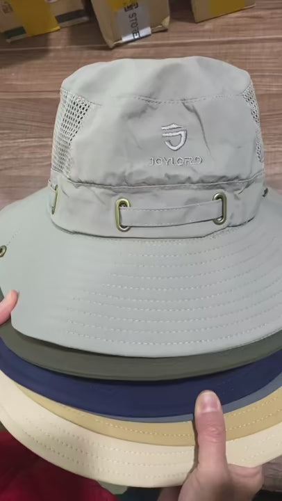 Men's Cap Breathable Mesh Solid Color Bucket Hat for Fishing, Camping & Hiking Anti-UV Sun Hat Wide Brim Fisherman Hat