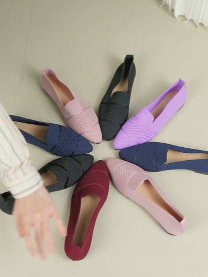 Bailarinas minimalistas de punto sin cordones para mujer, puntera en punta, suela blanda, comodidad ligera