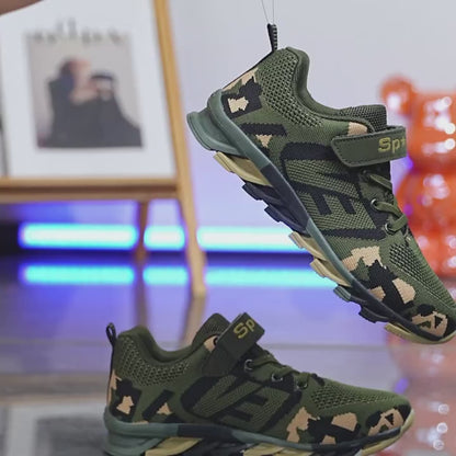 Boy's Trendy Camouflage Mesh Breathable Sneakers, Comfy Non-Slip Soft Sole Running Shoes