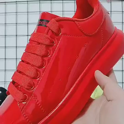 2024紅色光面休閒鞋新款透氣運動男鞋情侶休閒滑板鞋女鞋