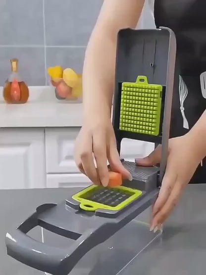 12/16 Pcs Multifunctional Vegetable Chopper Set – Slicer, Grater, Mincer with Container and Interchangeable Blades