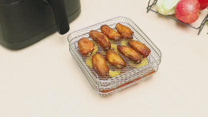 3-Tier Stainless Steel Air Fryer Accessory Set - Stackable, Dishwasher Safe for Ovens & Fryers, Perfect for Healthy Holiday Baking