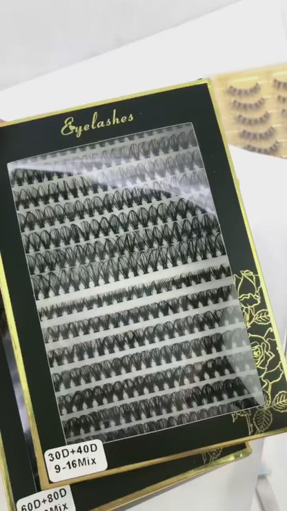 Mixed Tray Individual Lashes (30D, 40D, 60D, 80D) - 3D Russian Volume Eyelashes, Soft Natural Mink Lash Clusters, False Eyelashes