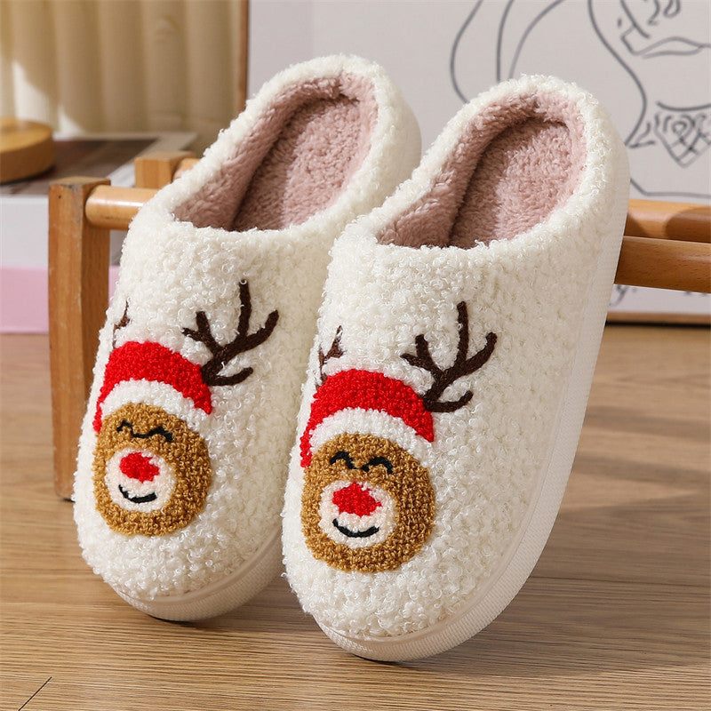 Christmas cute Christmas deer pattern cotton slippers indoor home plush warm slippers