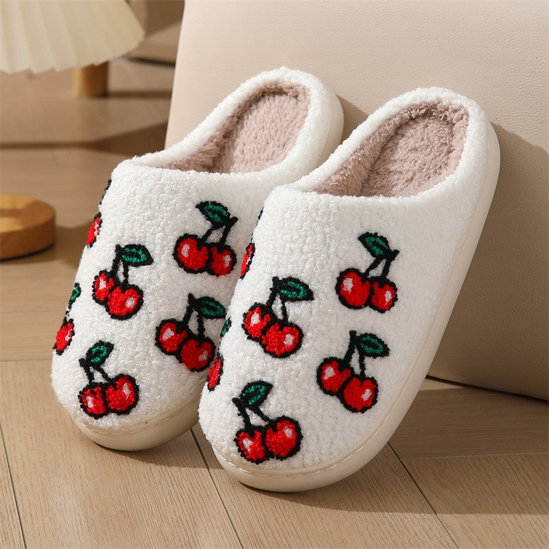 Cherry Pattern Cotton Slippers Indoor Home Plush Warm Slippers