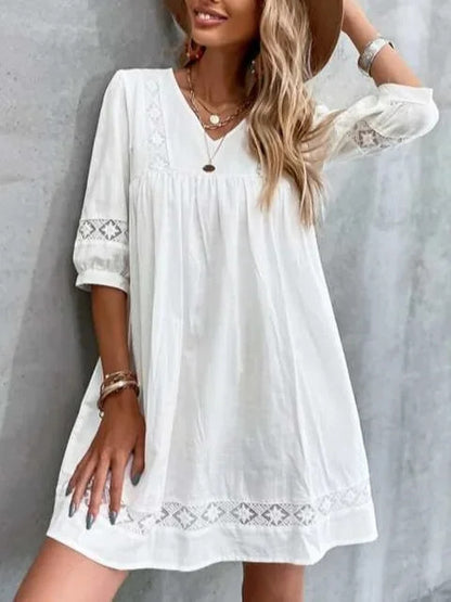 European And American V-neck Minimalist Casual Vacation Dress - Hiccupzz
