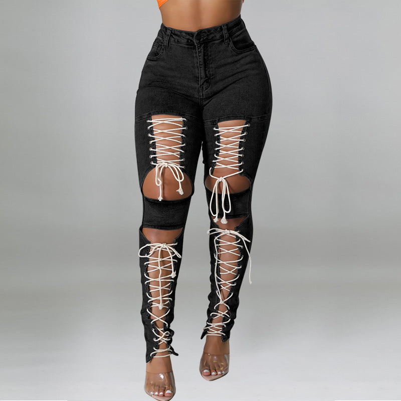 Women's New Fashion Jeans With Rope - Hiccupzz