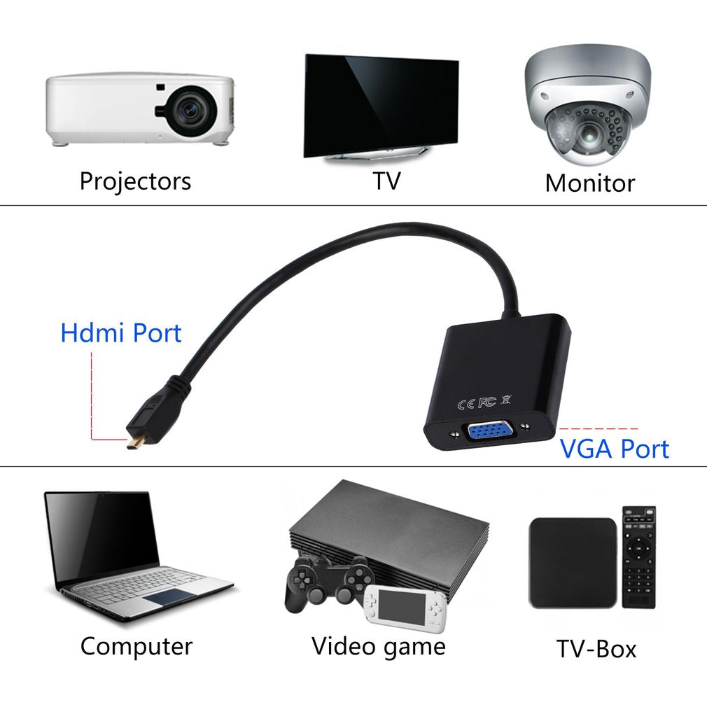 Micro HDMI 轉 VGA 轉接器電纜平板電腦到電腦 Micro HDMI 轉 VGA 高畫質電纜 1080P