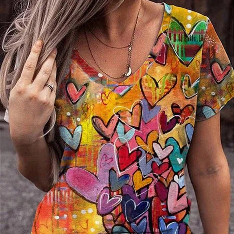 Personalized Printed V-neck Short Sleeved Loose Fitting - Hiccupzz