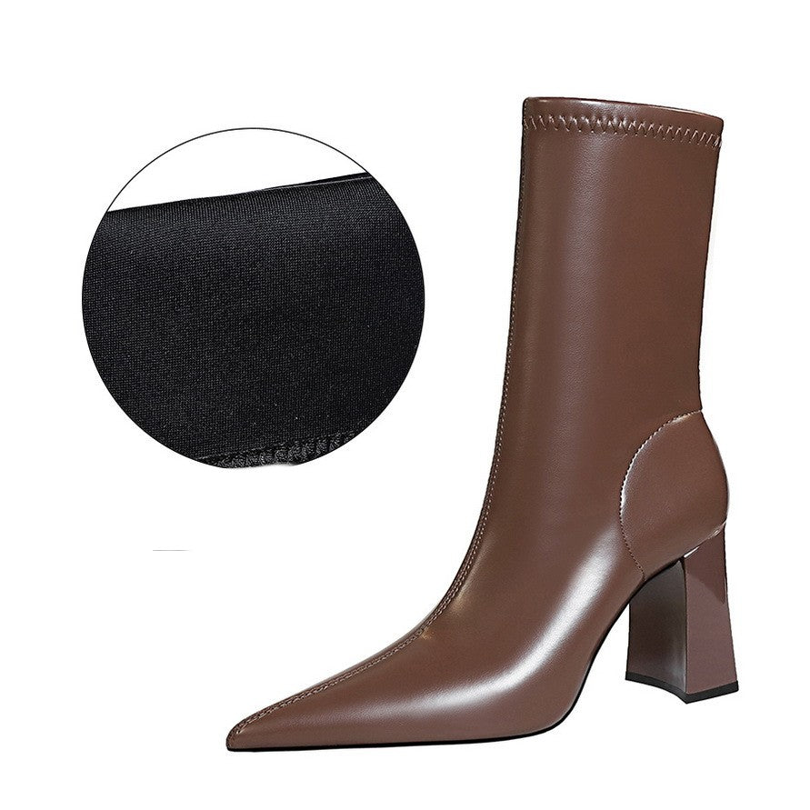 Thick-heeled Super High-heeled Pointed Winter Short Boots - Hiccupzz