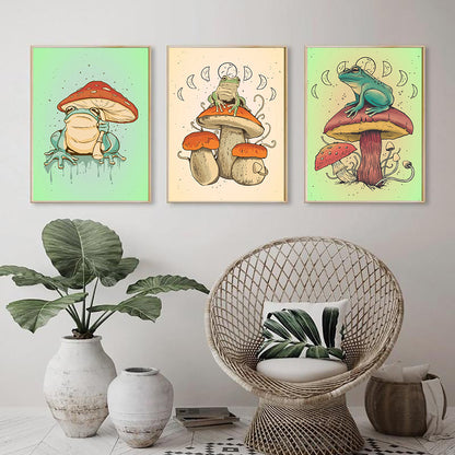 Home Decor Frog Mushroom Canvas Painting Wall Poster - Hiccupzz