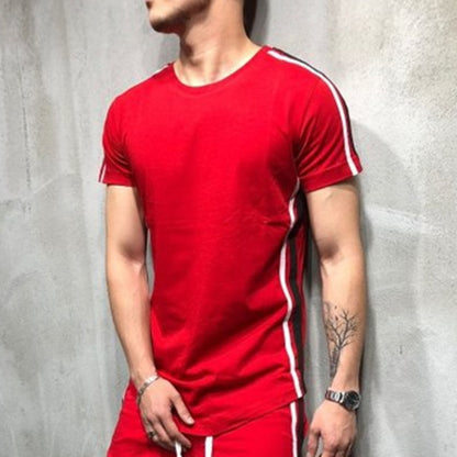 Paneled striped round neck short sleeve T-shirt - Hiccupzz