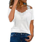 V Neck Lace Shoulder Drain Short Sleeve Casual - Hiccupzz