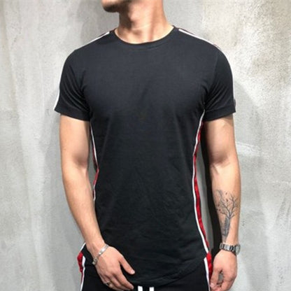 Paneled striped round neck short sleeve T-shirt - Hiccupzz