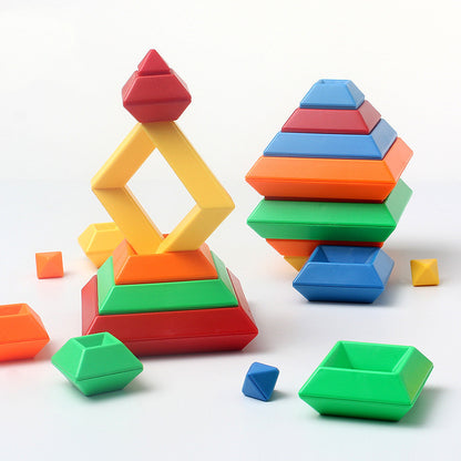 Kids Rainbow Tower Ring Wooden Color Cognitive Set Shapes Toys - Hiccupzz