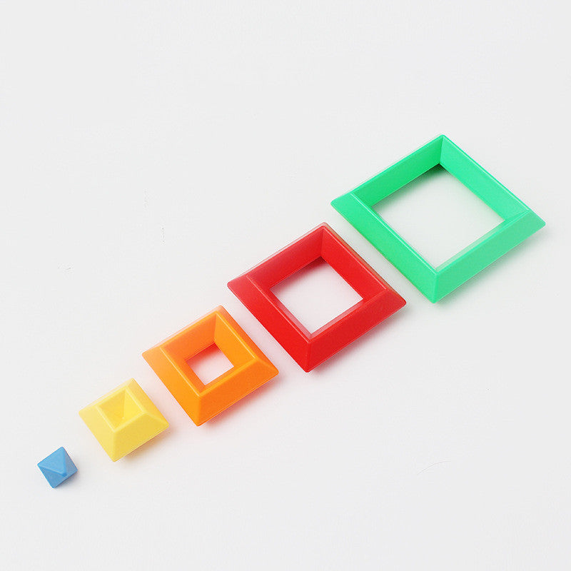 Kids Rainbow Tower Ring Wooden Color Cognitive Set Shapes Toys