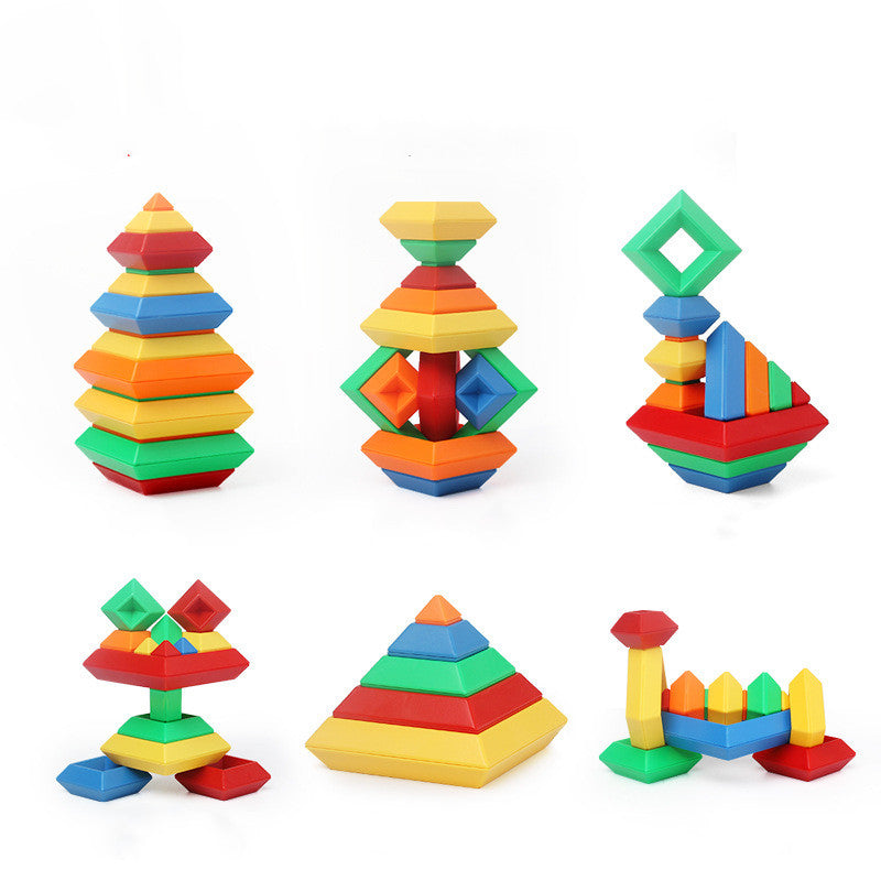 Kids Rainbow Tower Ring Wooden Color Cognitive Set Shapes Toys