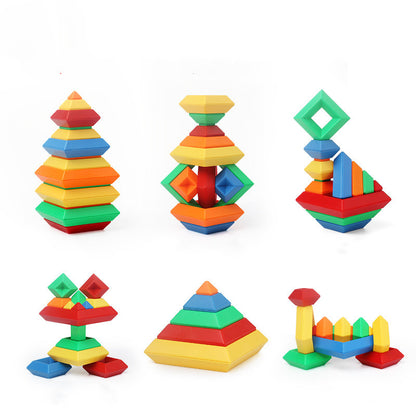 Kids Rainbow Tower Ring Wooden Color Cognitive Set Shapes Toys - Hiccupzz