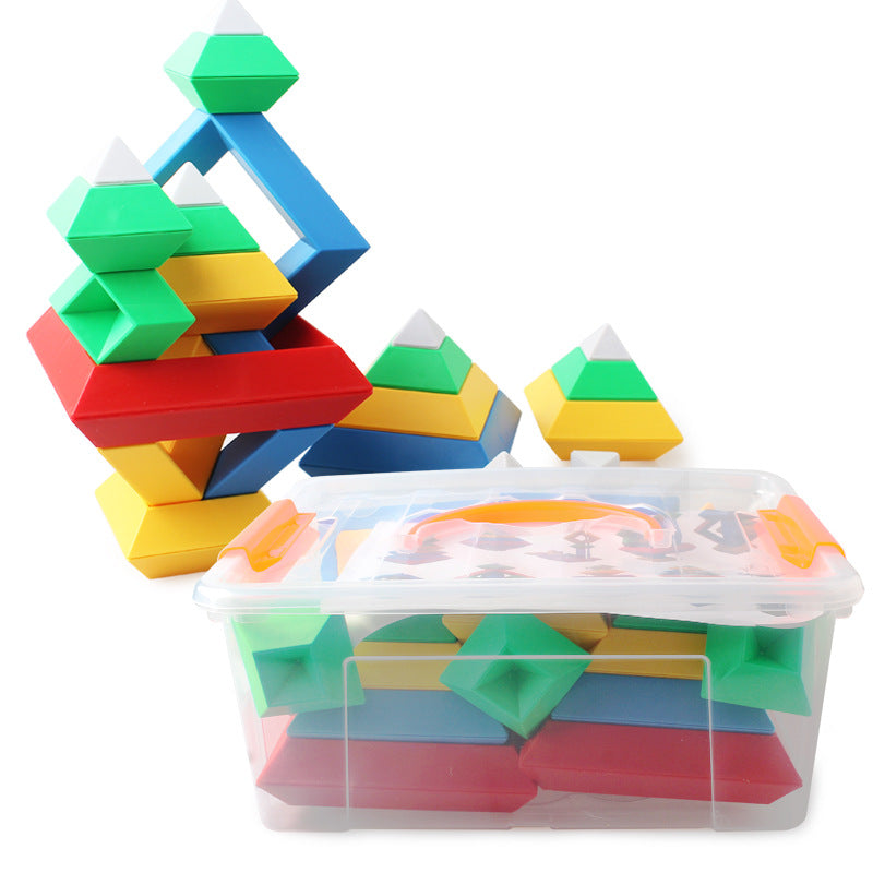 Kids Rainbow Tower Ring Wooden Color Cognitive Set Shapes Toys