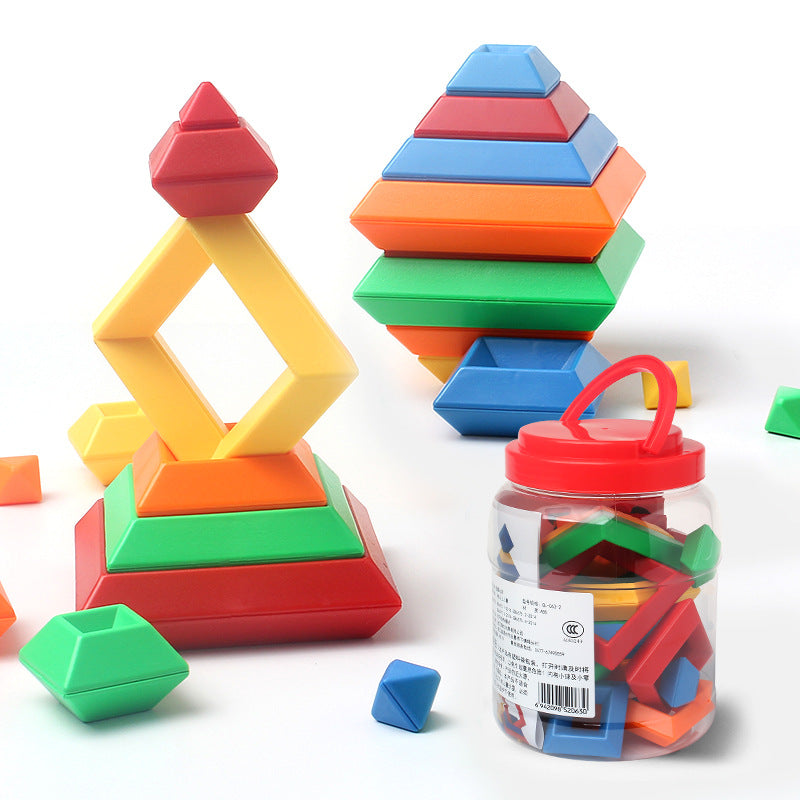 Kids Rainbow Tower Ring Wooden Color Cognitive Set Shapes Toys