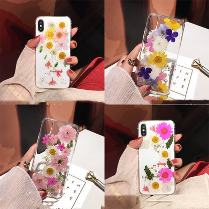 Compatible with Apple , Real Flower Suitable For 12 Apple X Mobile Phone Case Xs Dried Flower XR Anti-Drop Cover - Hiccupzz