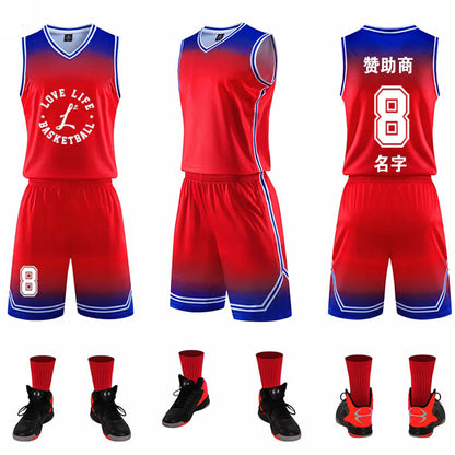 Gradient Basketball Uniform Sports Suit Children Adult Sweat-Absorbent Basketball Uniform - Hiccupzz