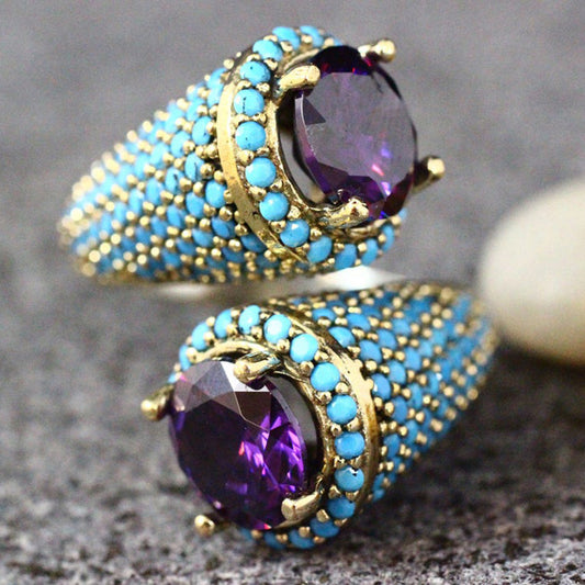 Turquoise Gemstone Ring Ring Ladies Vintage Purple Zircon Ring