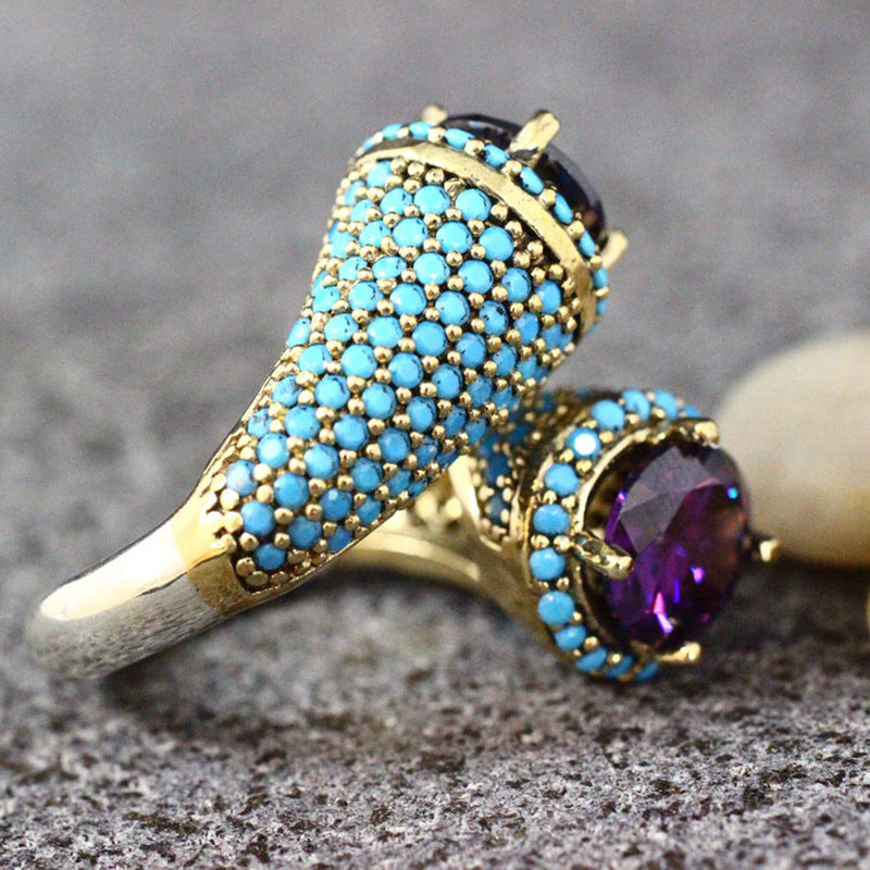 Turquoise Gemstone Ring Ring Ladies Vintage Purple Zircon Ring