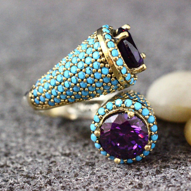 Turquoise Gemstone Ring Ring Ladies Vintage Purple Zircon Ring