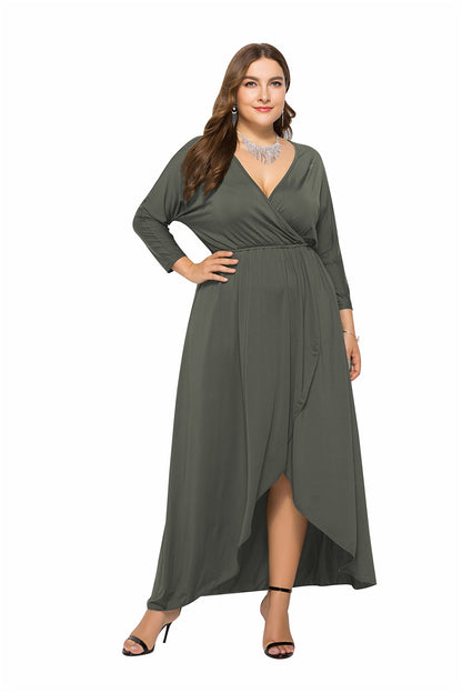 N V-neck Batwing Sleeve Large Hem Sheath Solid Color Dress - Hiccupzz