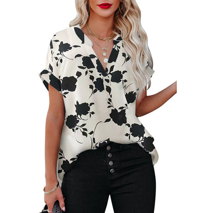 Summer Women's Clothing New Floral Print Short Sleeve Shirt For Women - Hiccupzz