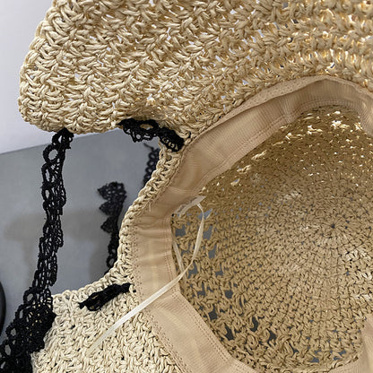 Lace Straw Hat Women Summer Sun Protection Shading Braid Beach - Hiccupzz