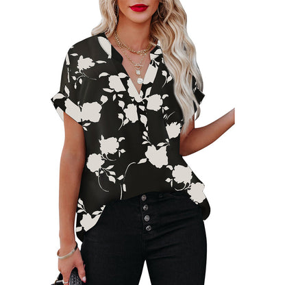 Summer Women's Clothing New Floral Print Short Sleeve Shirt For Women - Hiccupzz
