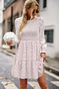 Round Neck Floral Dress Winter Long Sleeve All-matching A- Line Skirt - Hiccupzz