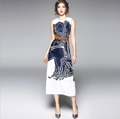 Women's Printed Sleeveless Slim Dress - Hiccupzz
