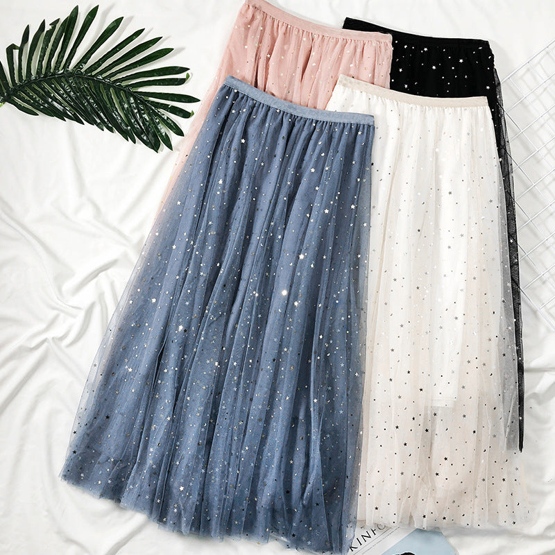 Summer New Ins Fairy High Waist Mid-length Star Moon Half-length Tulle Skirt - Hiccupzz