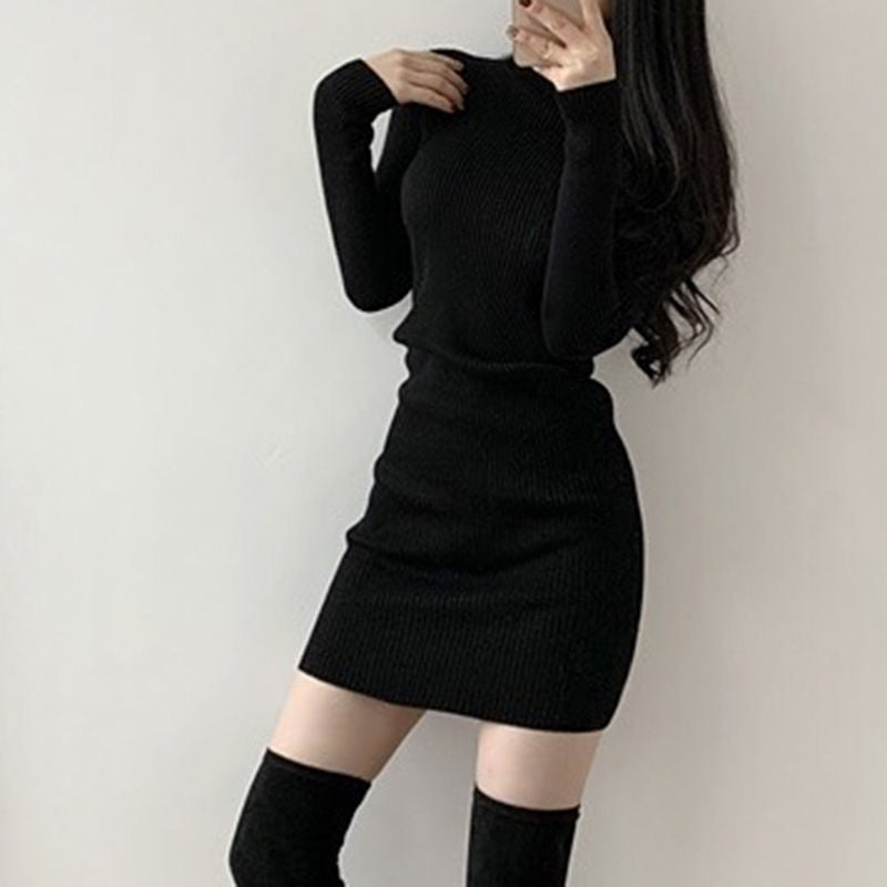 Dress Knitted Korean Style Temperament High Collar Hip Skirt - Hiccupzz