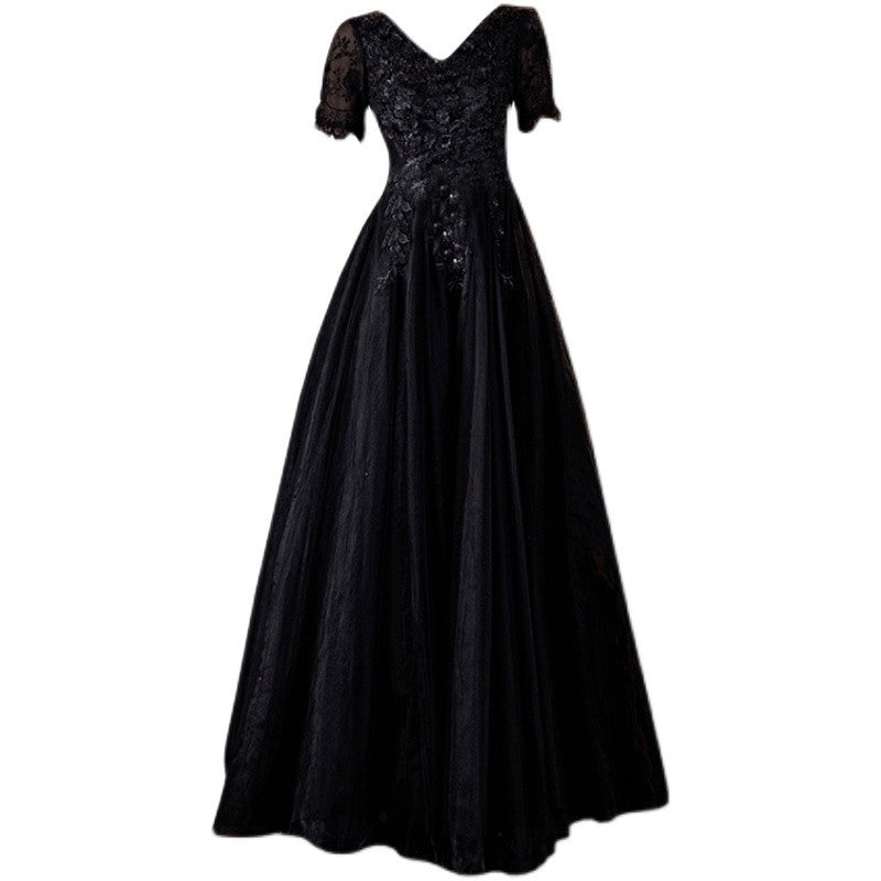 Elegant Black Deep V-neck Evening Long-sleeve Wedding Dress - Hiccupzz