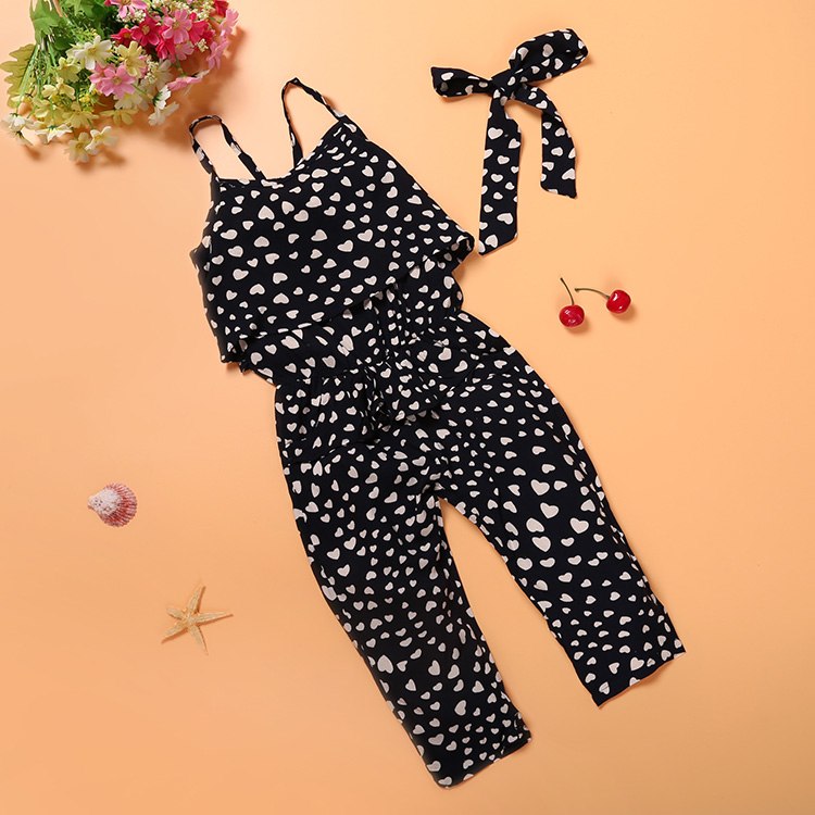 Clothing Sets Cotton Sleeveless Polka Dot Strap Jumpsuit for Girls