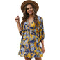 Floral Printed V-neck Female Butterfly Sleeve Chiffon Dress - Hiccupzz