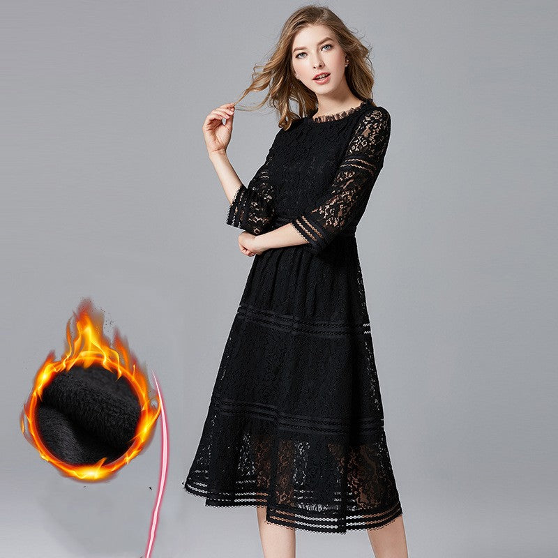 Women's Short-sleeved Lace Dress Women's Mid-length Waist Collection A-line Skirt - Hiccupzz