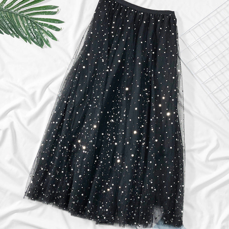 Summer New Ins Fairy High Waist Mid-length Star Moon Half-length Tulle Skirt - Hiccupzz