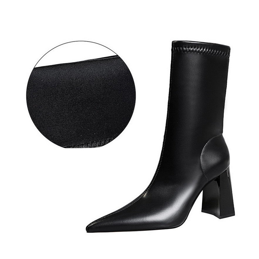 Thick-heeled Super High-heeled Pointed Winter Short Boots - Hiccupzz