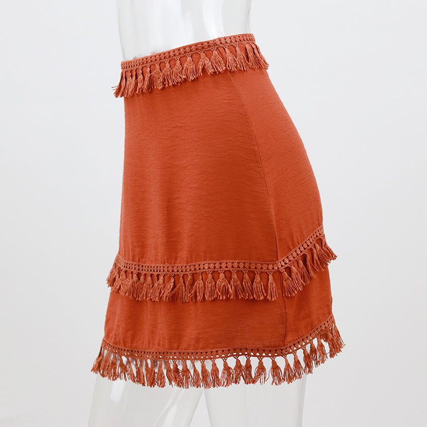 Summer New Cool Lace Tassel Stitching Skirt