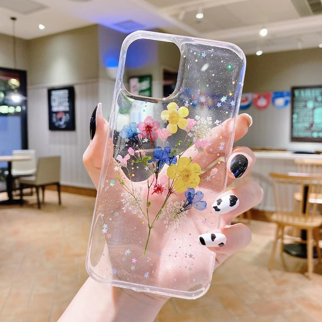 Epoxy Glitter Dried Flower Real Flower Small Floral Phone Case Applicable Ip Cover