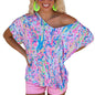 New Floral Painted T-shirt V-neck Short Sleeve Top - Hiccupzz
