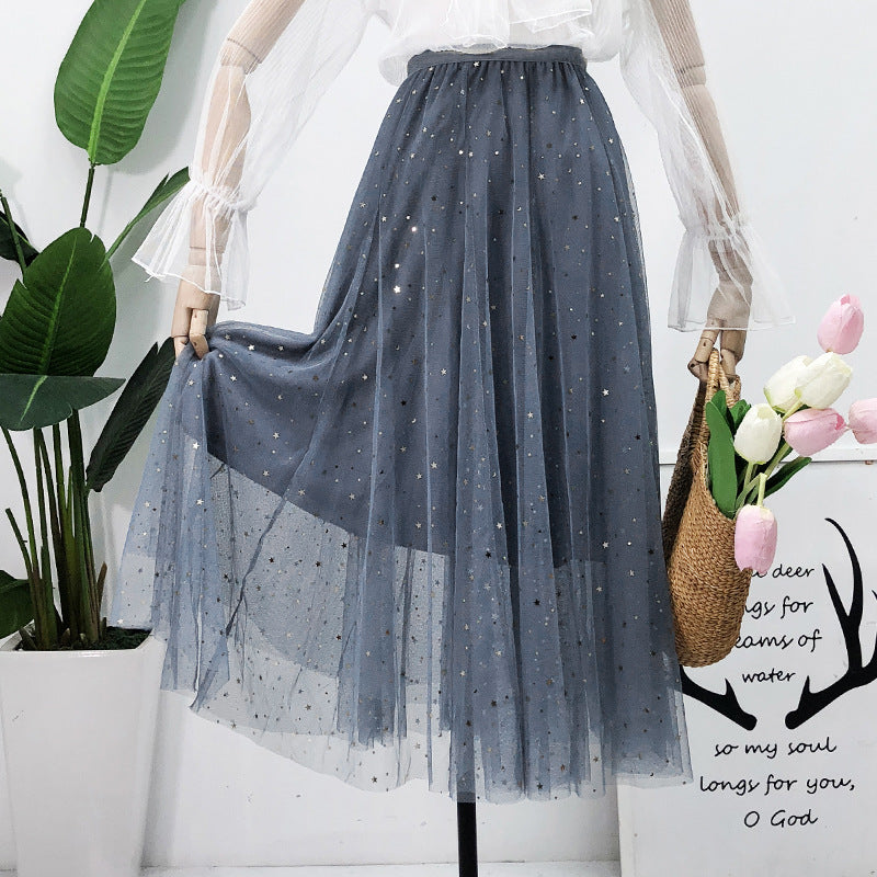 Summer New Ins Fairy High Waist Mid-length Star Moon Half-length Tulle Skirt - Hiccupzz