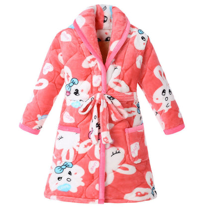 Coral Fleece Quilted Bathrobe For Baby Kids - Hiccupzz